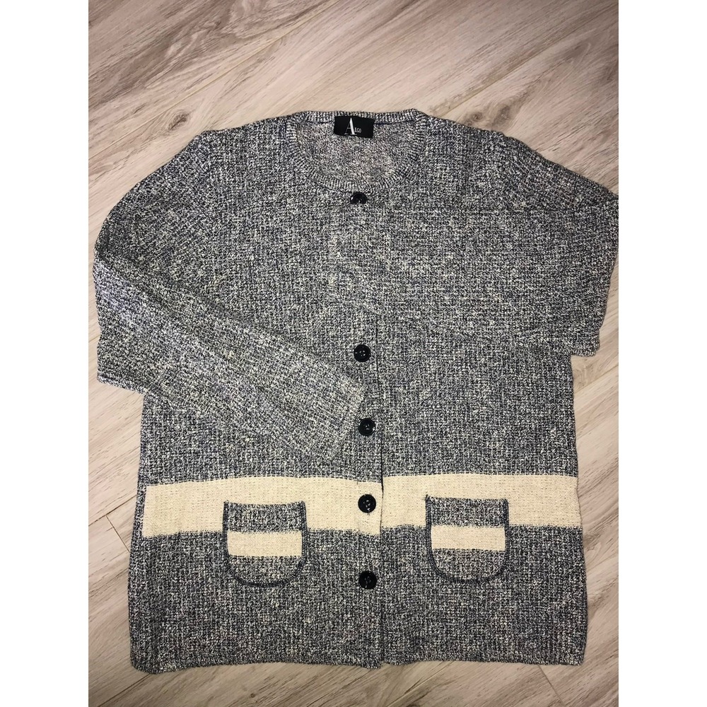ALGO Of SWITZERLAND Button Up Cardigan Cotton Wool Blend Black Cream Sz XL